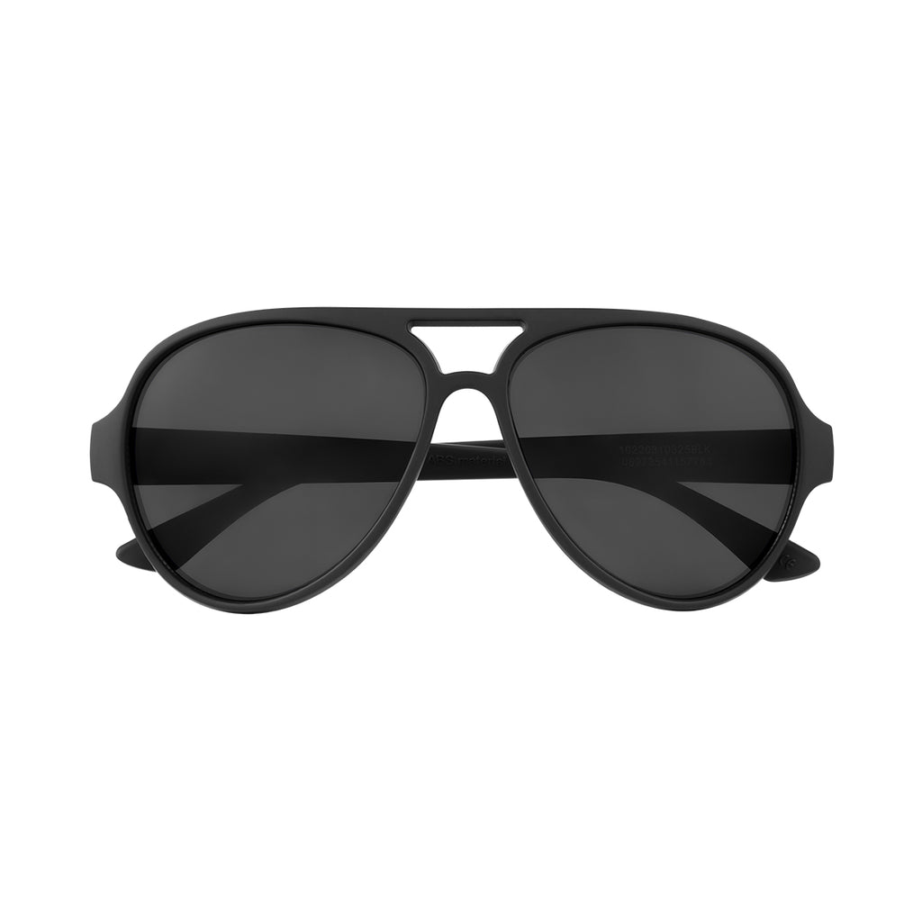 Rubberized Aviator Sunglasses with Recycled Frames - Black with Black - Front