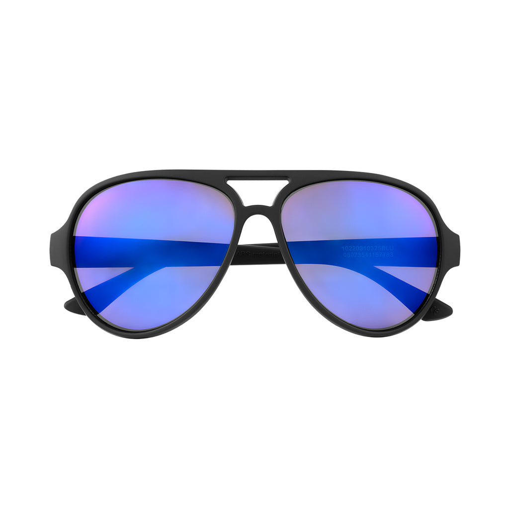 Rubberized Aviator Sunglasses with Recycled Frames - Blue - Front