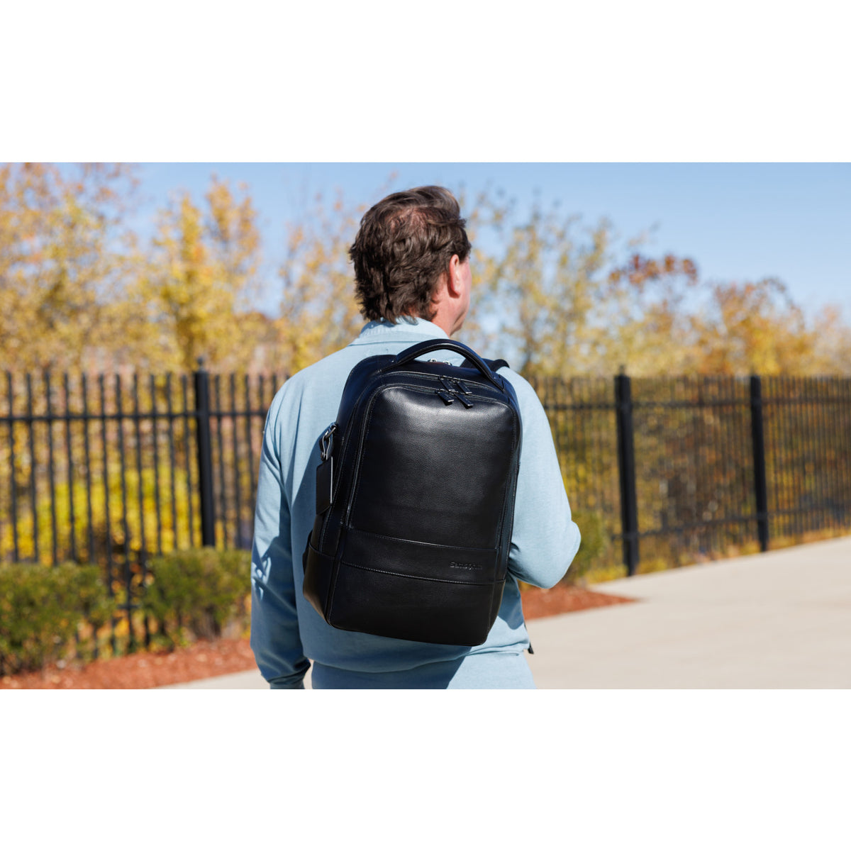 Samsonite Pebbled Leather Laptop Backpack, 16 Inch Debossing - Black - View 10
