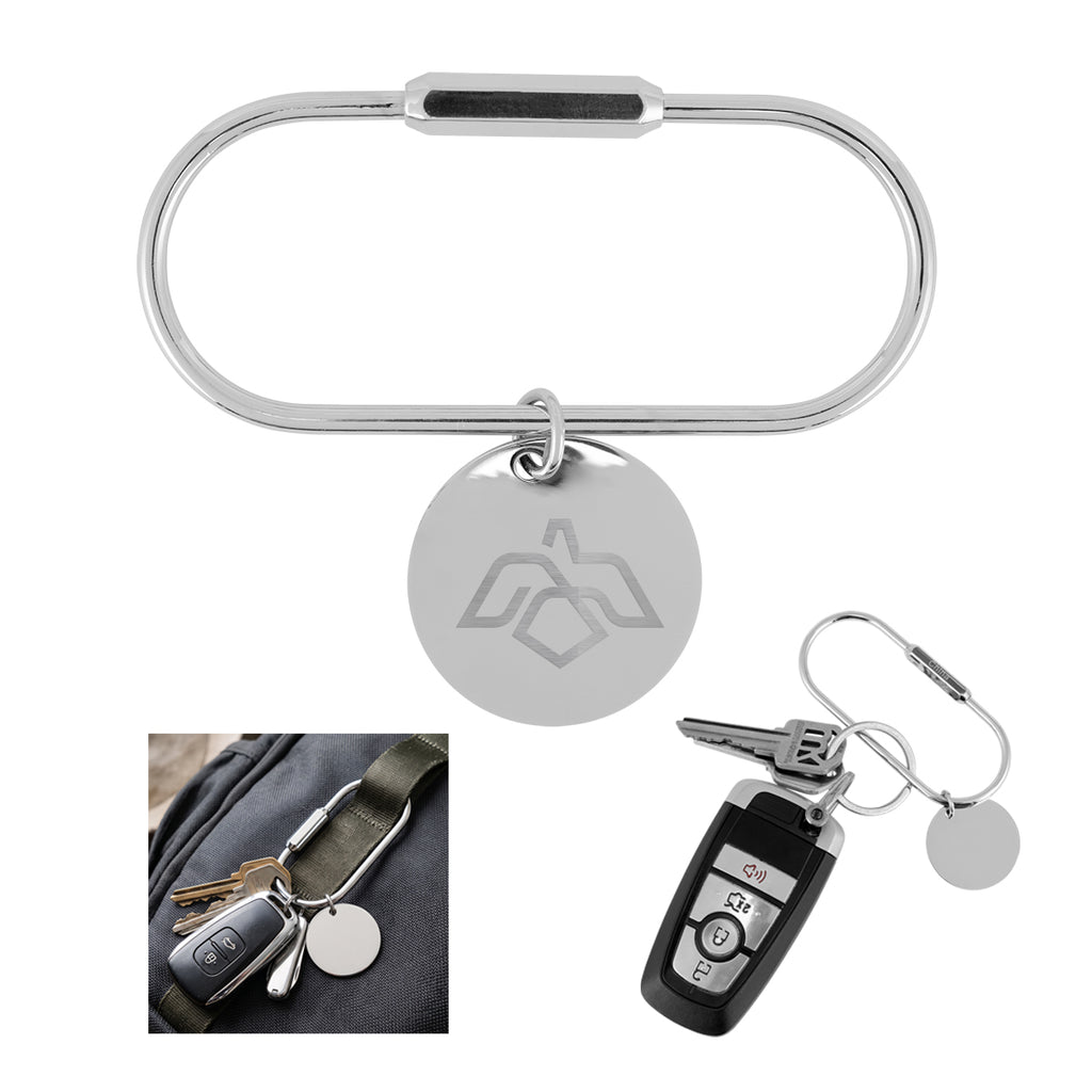 Screw Lock Key Ring and Round Charm - Silver - Laser