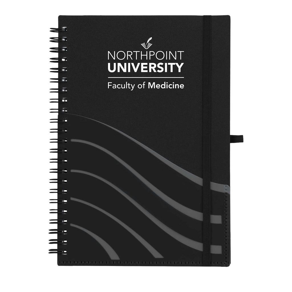 Scripto Recycled Spiral Notebook with Front Pockets, 5.5 x 8.5 Inches - Black - Front