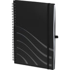Scripto Recycled Spiral Notebook with Front Pockets, 5.5 x 8.5 Inches - Black - Left Angle