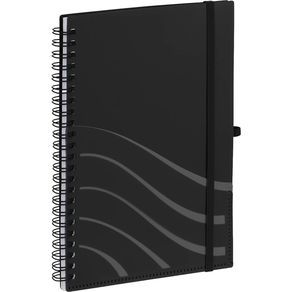 Scripto Recycled Spiral Notebook with Front Pockets, 5.5 x 8.5 Inches - Black - Right Angle