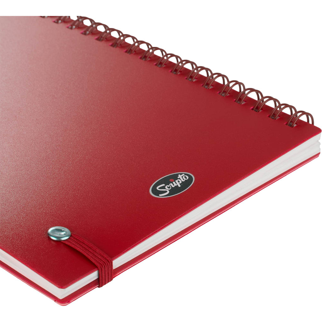 Scripto Recycled Spiral Notebook with Front Pockets, 5.5 x 8.5 Inches - Red - Detail
