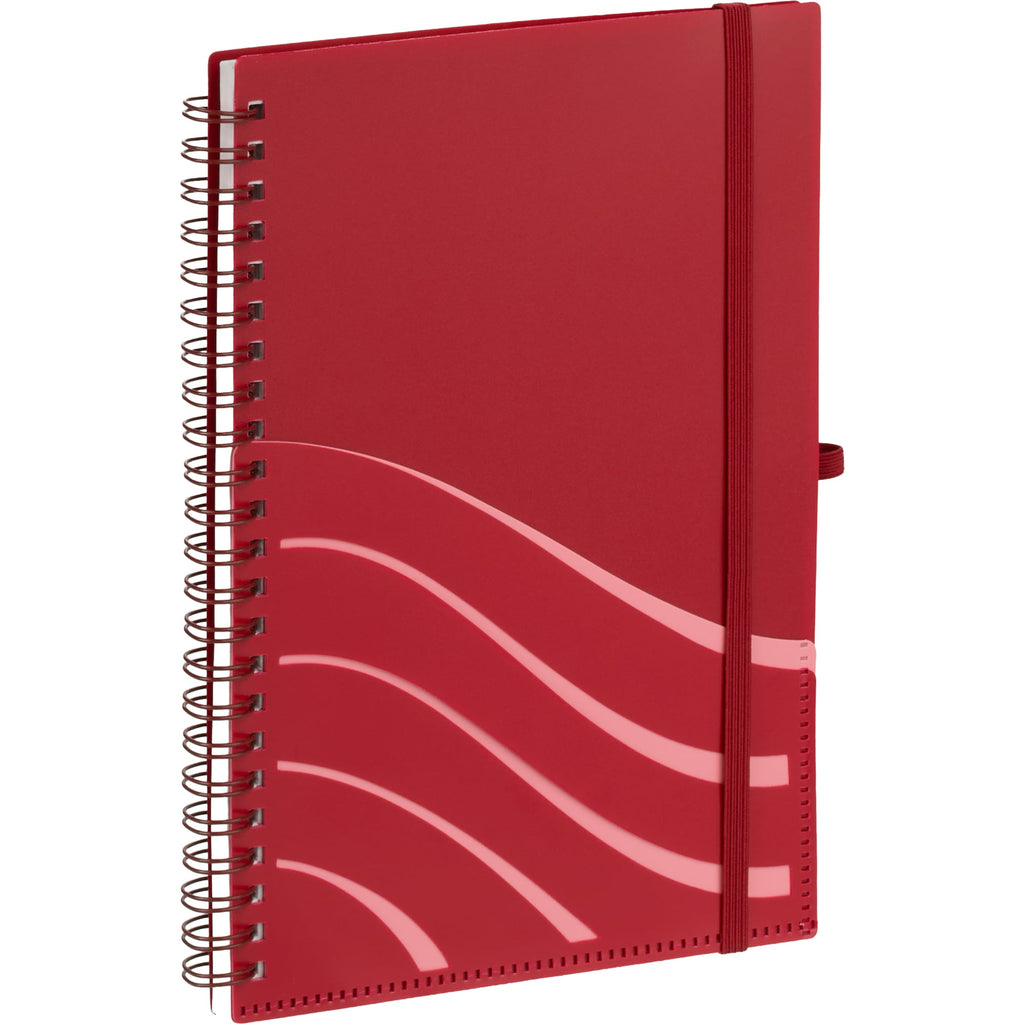 Scripto Recycled Spiral Notebook with Front Pockets, 5.5 x 8.5 Inches - Red - Right Angle