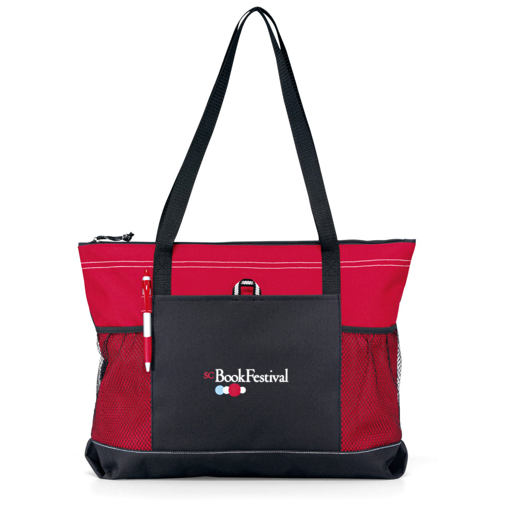 Select Zip Tote with Mesh Bottle Pockets Embroidery - Red - View 1