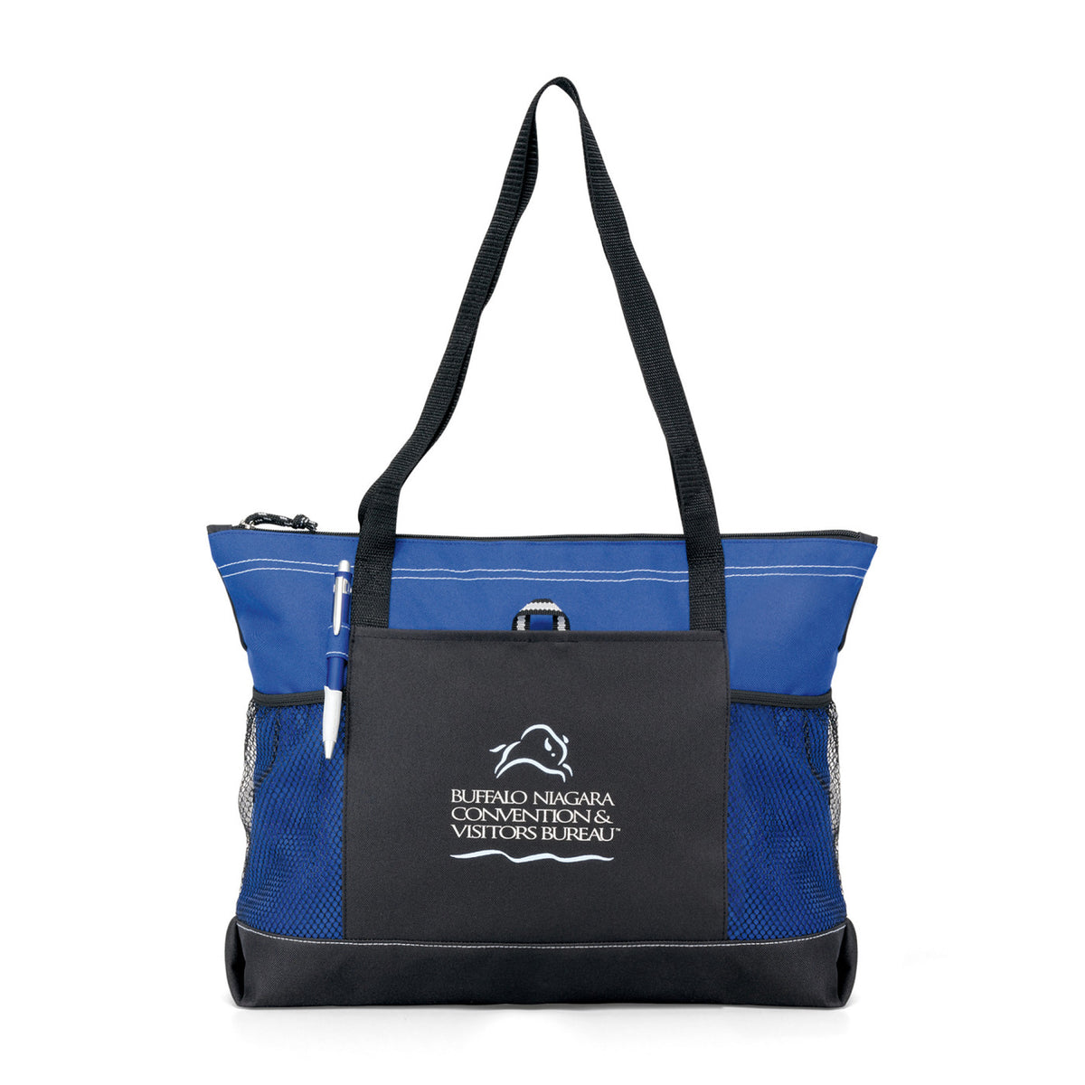 Select Zip Tote with Mesh Bottle Pockets Embroidery - Royal Blue - View 1