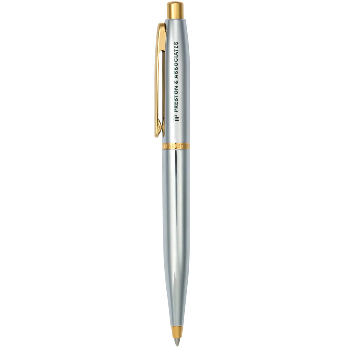 Sheaffer VFM Ballpoint Pen, Chrome and Gold Laser Engraving - Silver - Front