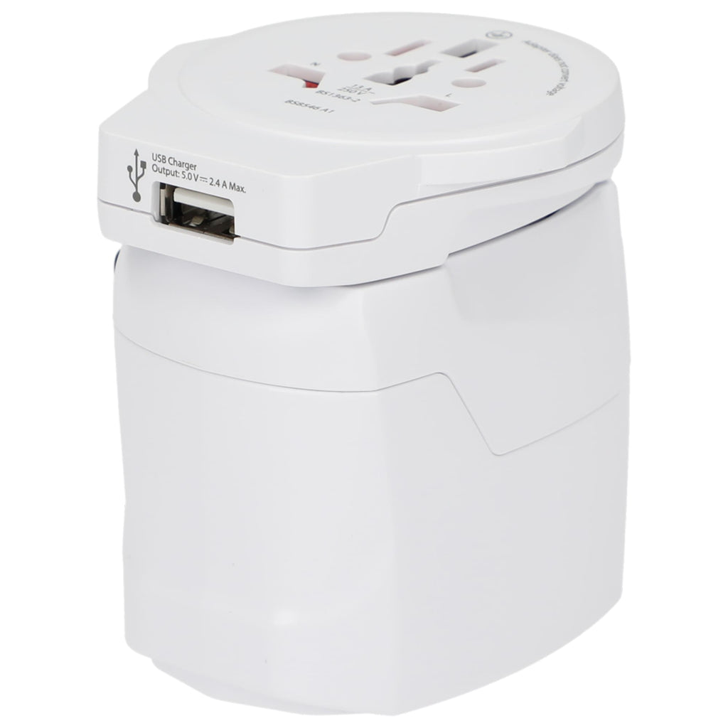 Skross PRO World Travel Adapter with USB Charger - White - Left Side 7