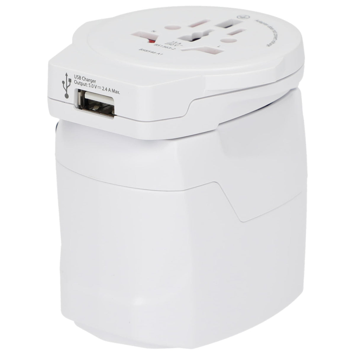 Skross PRO World Travel Adapter with USB Charger - White - Left Side 7
