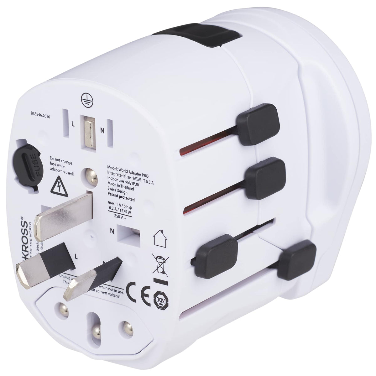 Skross PRO World Travel Adapter with USB Charger - White - Right Angle 3