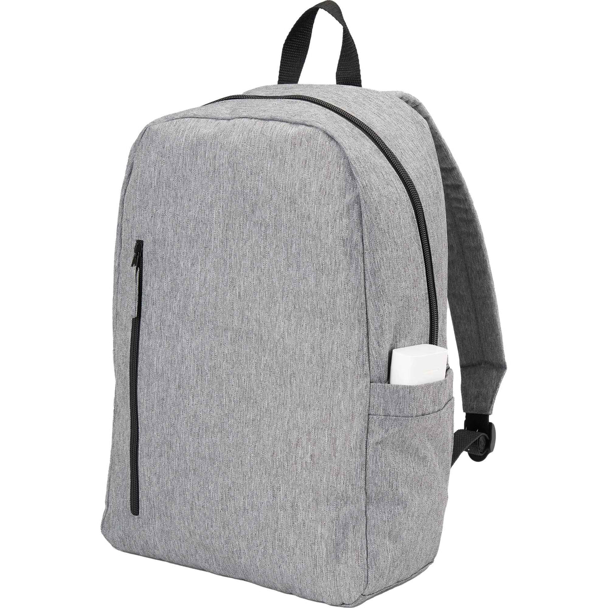 Skye Recycled Laptop Backpack with Vertical Zip, 15 Inch Embroidery - Gray - Left Angle 2