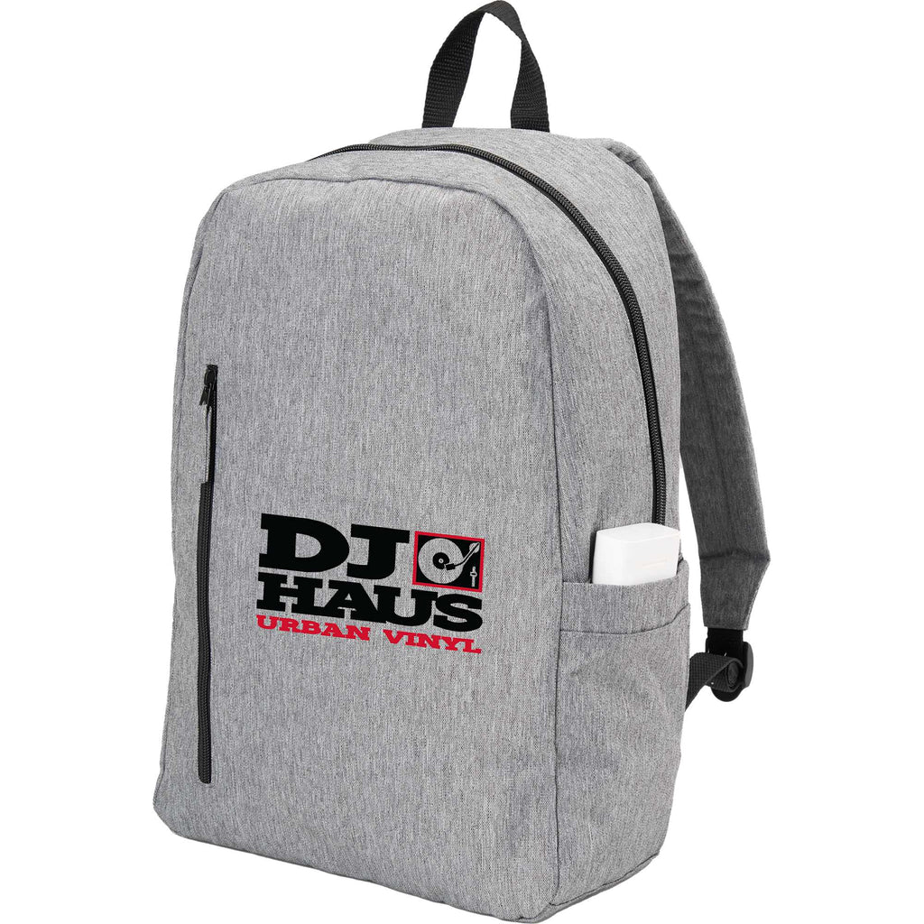 Skye Recycled Laptop Backpack with Vertical Zip, 15 Inch Embroidery - Gray - Left Angle