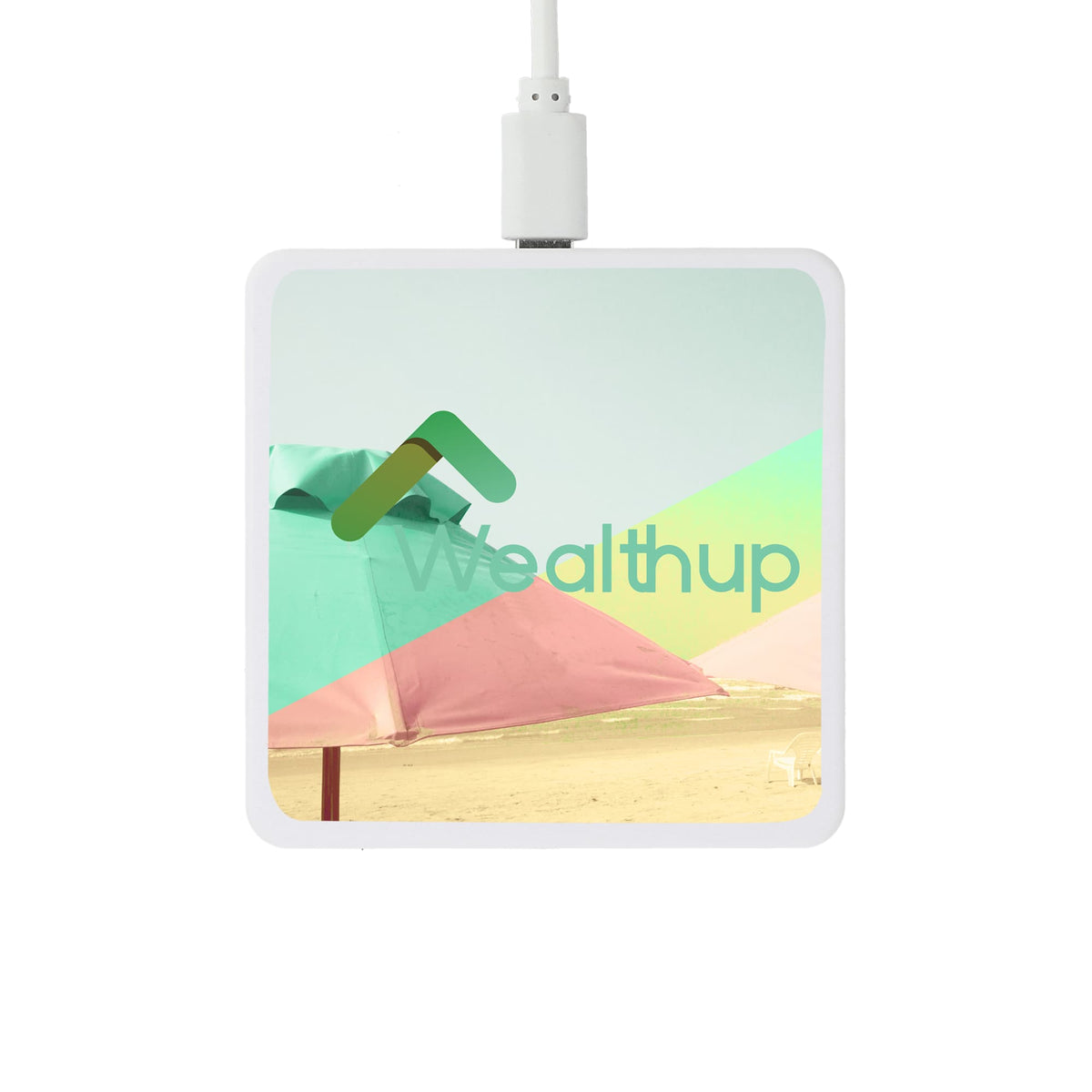 Slim Square Wireless Charging Pad with Cable Full Color - White - Front