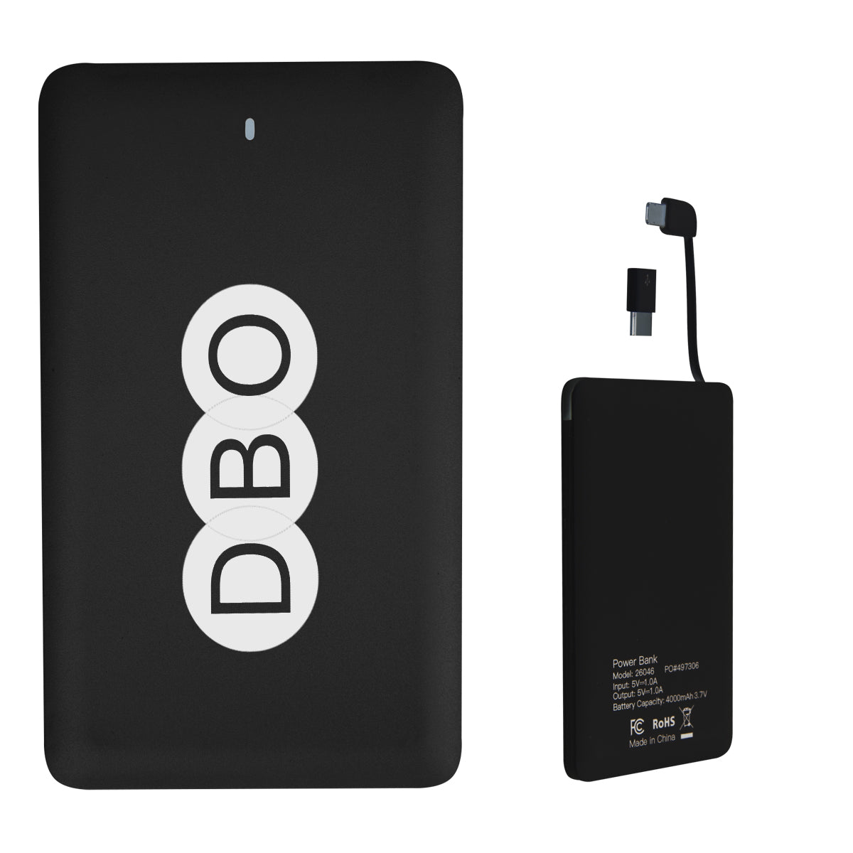 Slim Three-Way Power Bank, 4,000 mAh - Black - Pad Print