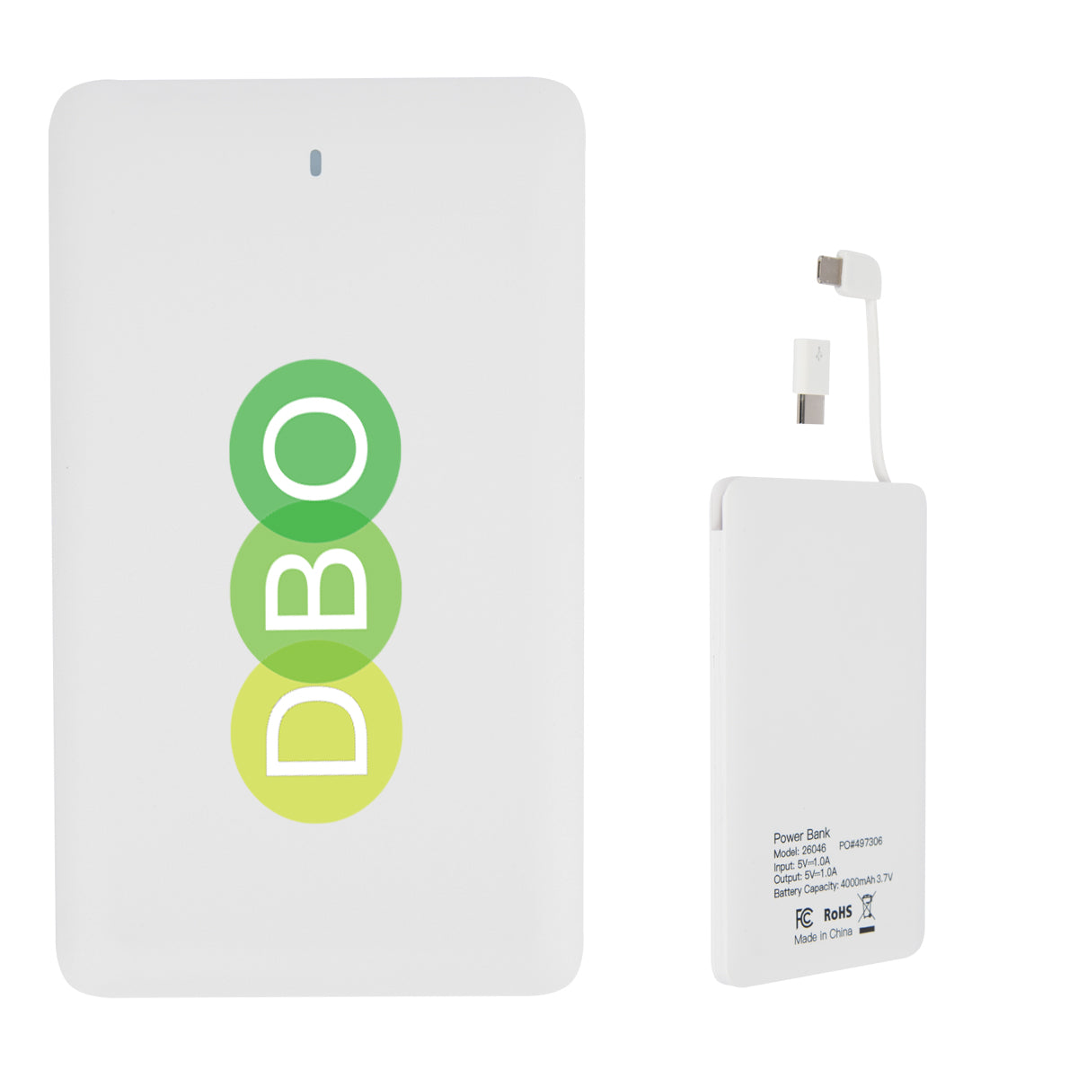 Slim Three-Way Power Bank, 4,000 mAh - White - Full Color