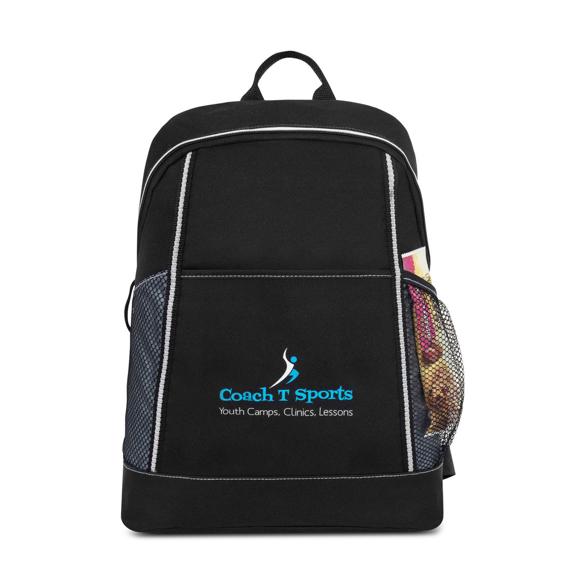 Slim Zip Backpack with Front Slash Pocket, Grey Embroidery - Seattle Grey - View 1