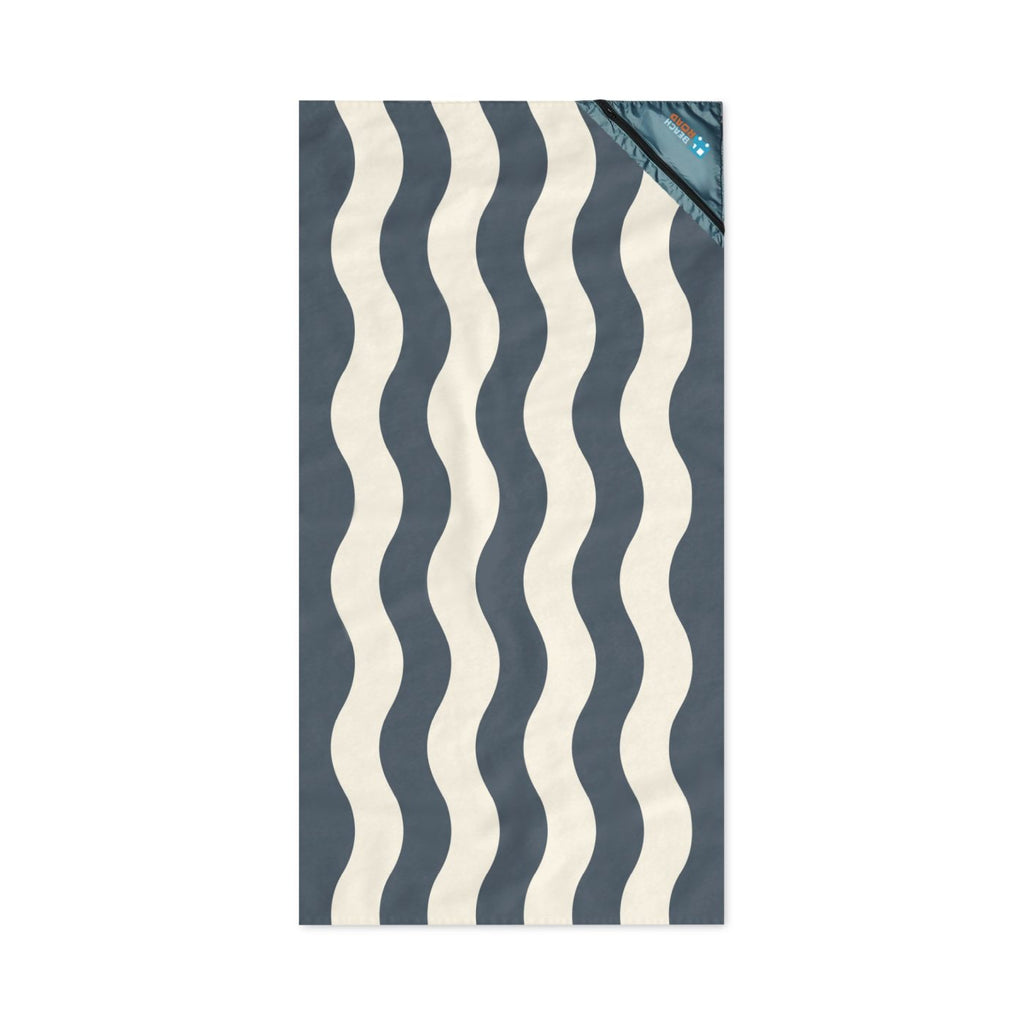 Slowtide Wavy Stripe Beach Towel with Zip Pocket, 60 x 30 Inches Transfer - Grey - View 1