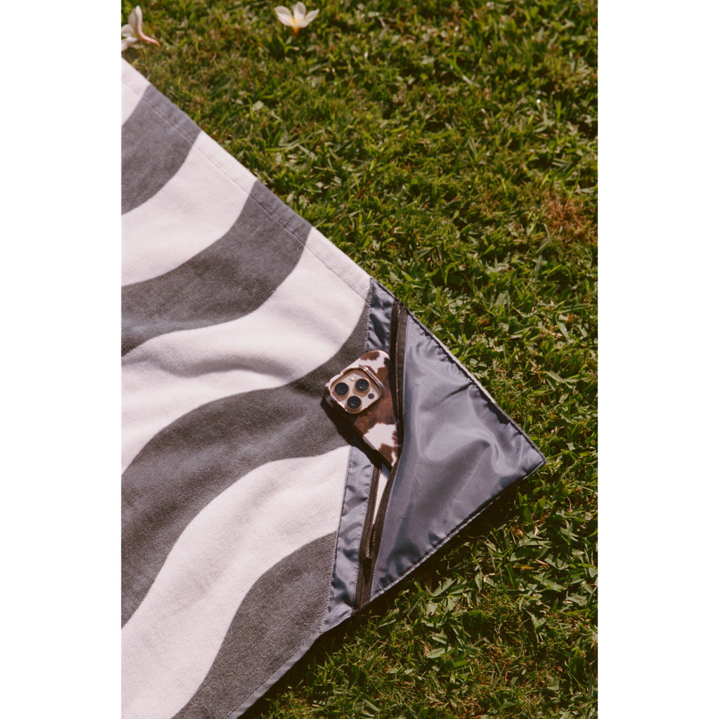 Slowtide Wavy Stripe Beach Towel with Zip Pocket, 60 x 30 Inches Transfer - Grey - View 5