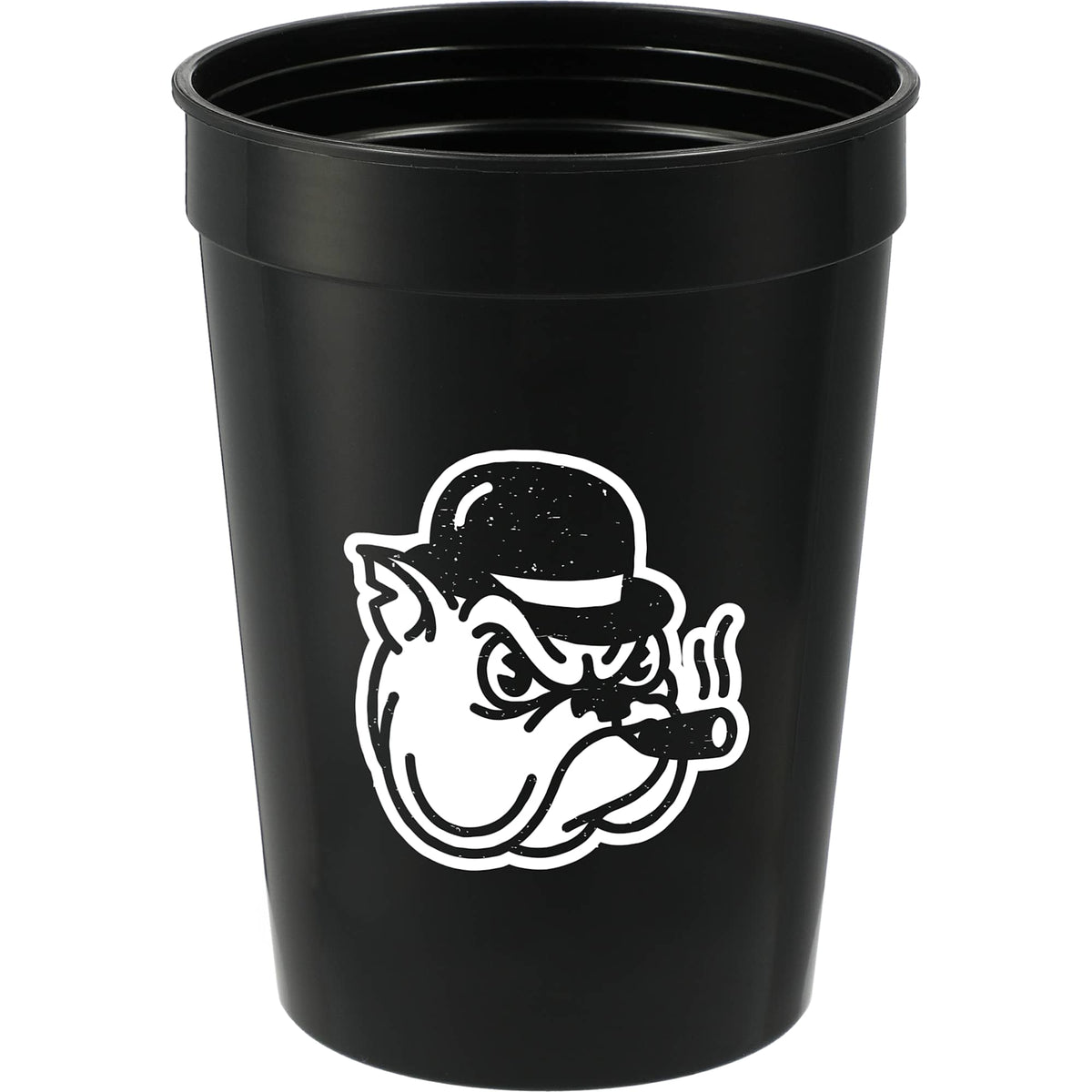 Smooth-Sided Plastic Stadium Cup, 12 oz - Black - Front