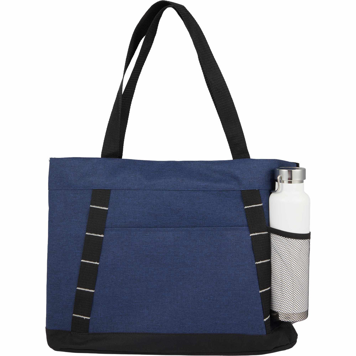 Snap Closure Meeting Tote in Recycled Polyester Embroidery - Navy - Detail