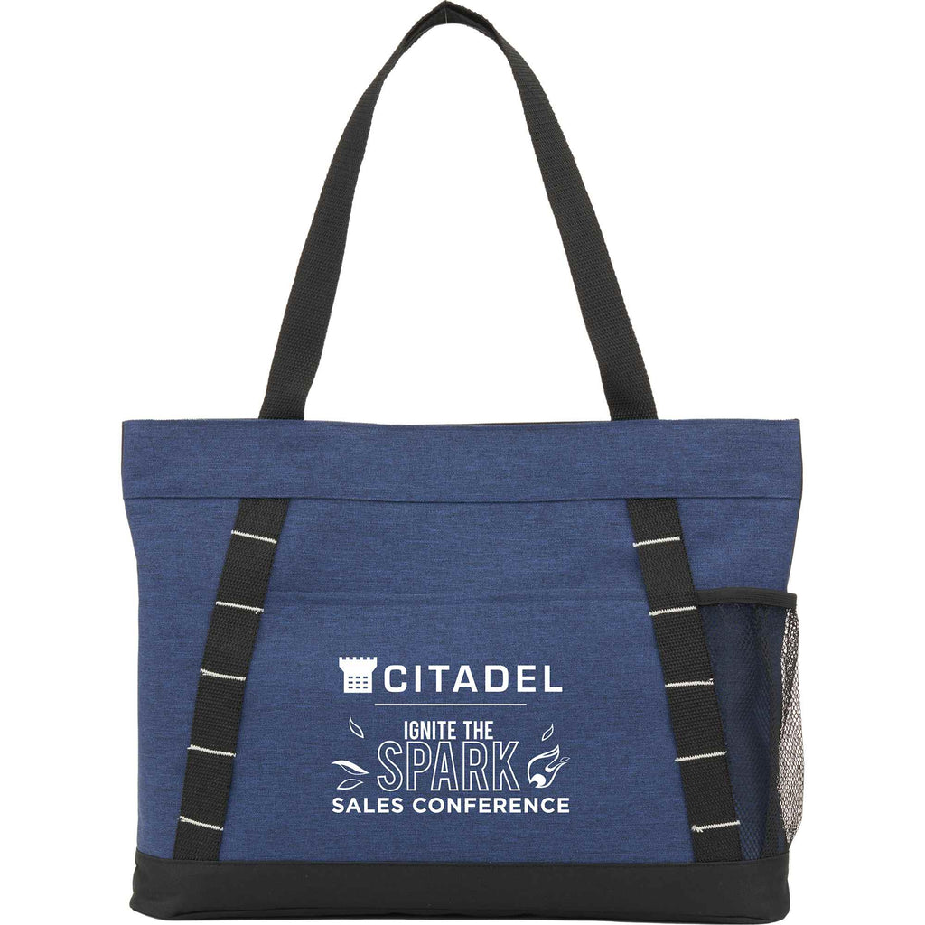 Snap Closure Meeting Tote in Recycled Polyester Embroidery - Navy - Front