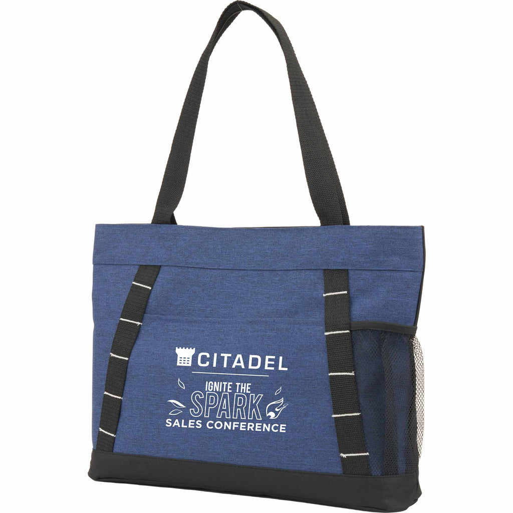 Snap Closure Meeting Tote in Recycled Polyester Embroidery - Navy - Left Angle
