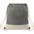 Split Color Block Recycled Cotton Drawstring Bag Embroidery - Natural/Black - Front