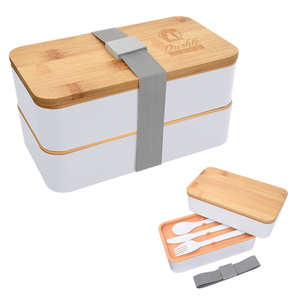 Stackable Bento Lunch Set, Recycled - Gray - Laser Engraving