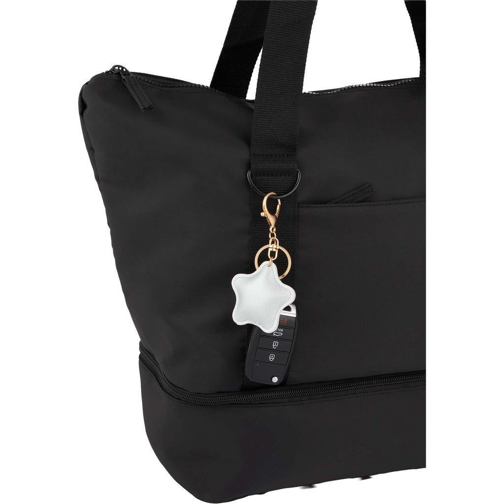 Star Shaped Faux Leather Keychain - Silver - Propped