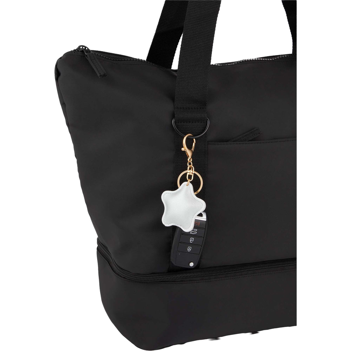 Star Shaped Faux Leather Keychain - Silver - Propped
