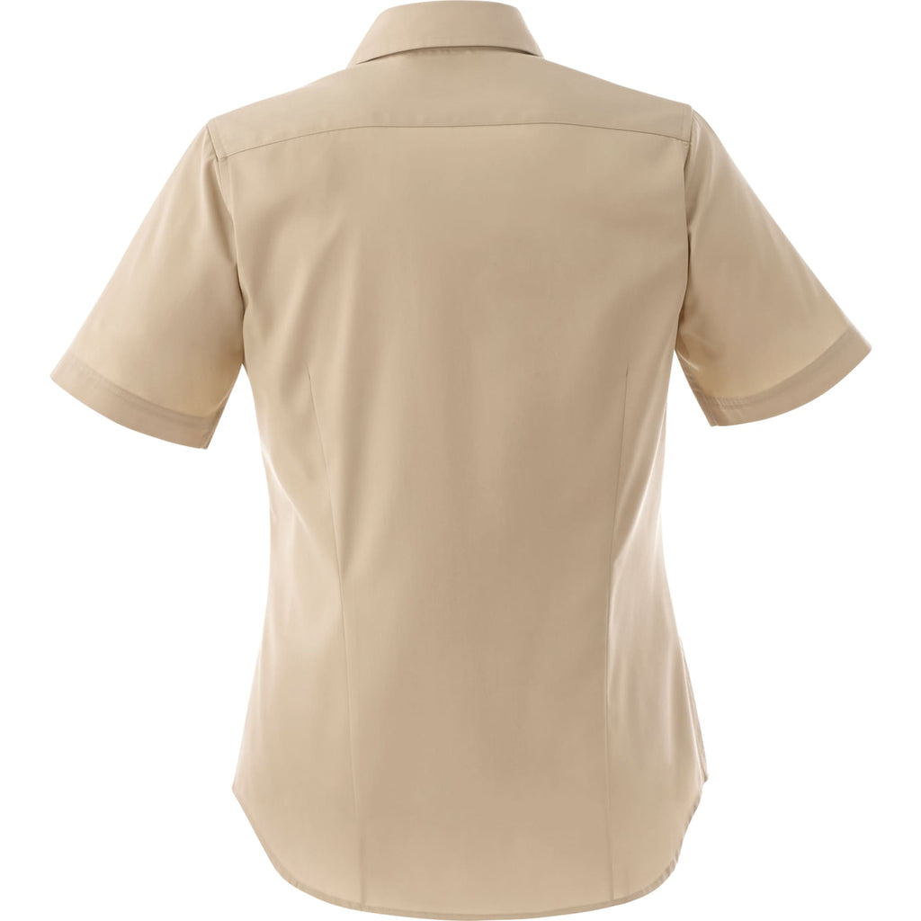Stirling Short Sleeve Work Shirt in Poly Cotton Twill for Women Embroidery - Desert Khaki - Back Flat
