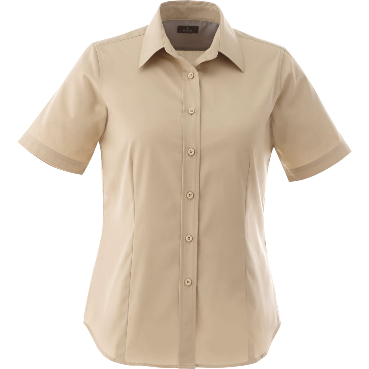 Stirling Short Sleeve Work Shirt in Poly Cotton Twill for Women Embroidery - Desert Khaki - Front Flat