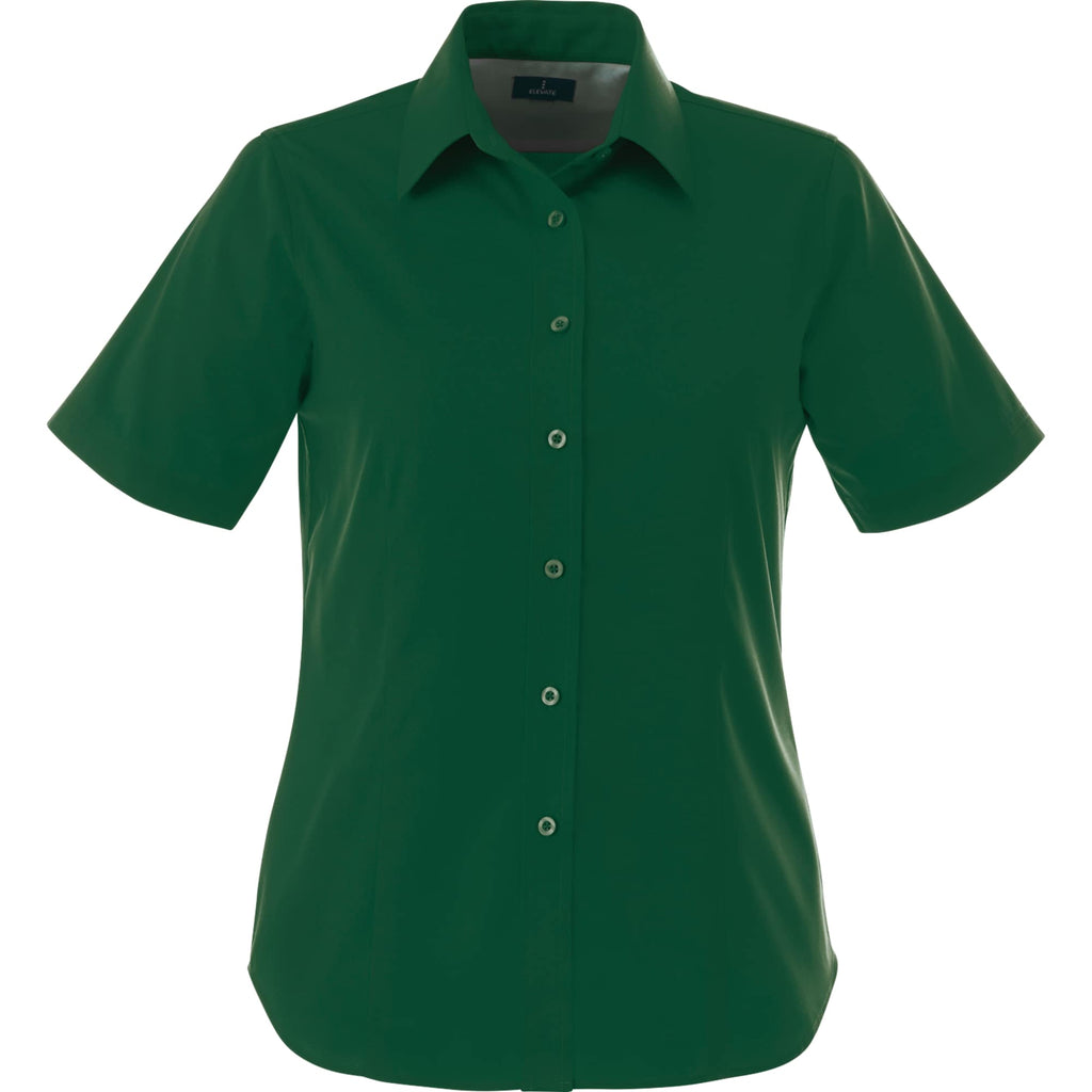 Stirling Short Sleeve Work Shirt in Poly Cotton Twill for Women Embroidery - Forest Green - Front Flat