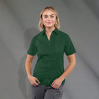 Stirling Short Sleeve Work Shirt in Poly Cotton Twill for Women Embroidery - Forest Green - Front On Model
