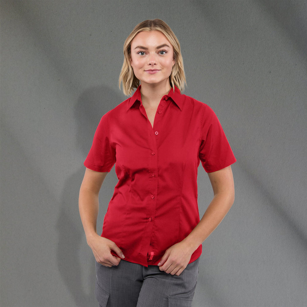 Stirling Short Sleeve Work Shirt in Poly Cotton Twill for Women Embroidery - Team Red - Front On Model