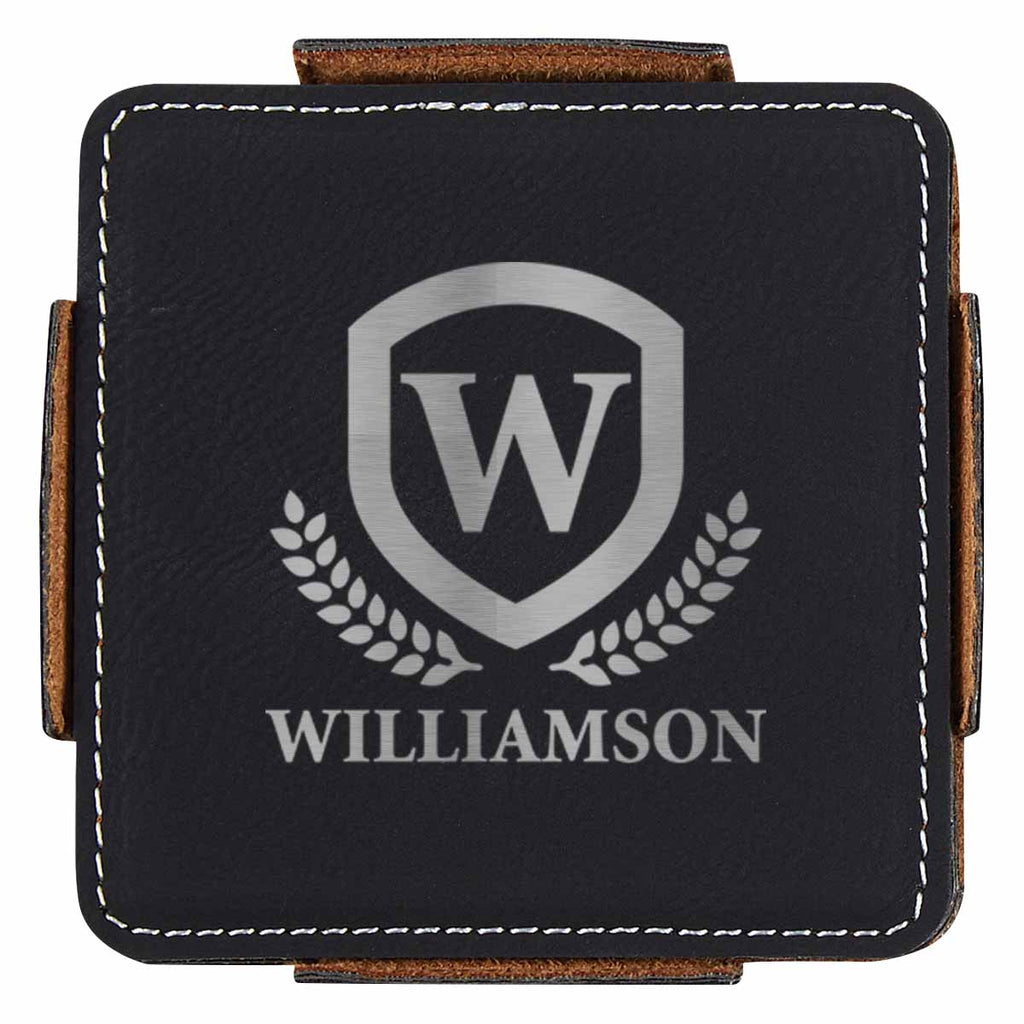 Stitched Coaster Set, Four Piece - Black - Laser Engraving