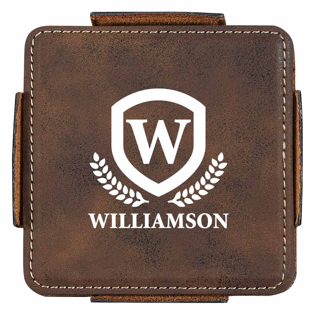 Stitched Coaster Set, Four Piece - Brown - Silk Screen