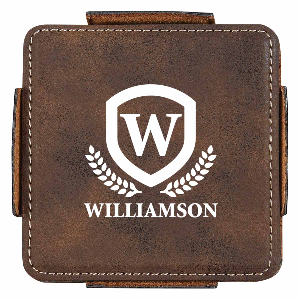 Stitched Coaster Set, Four Piece - Brown - Silk Screen
