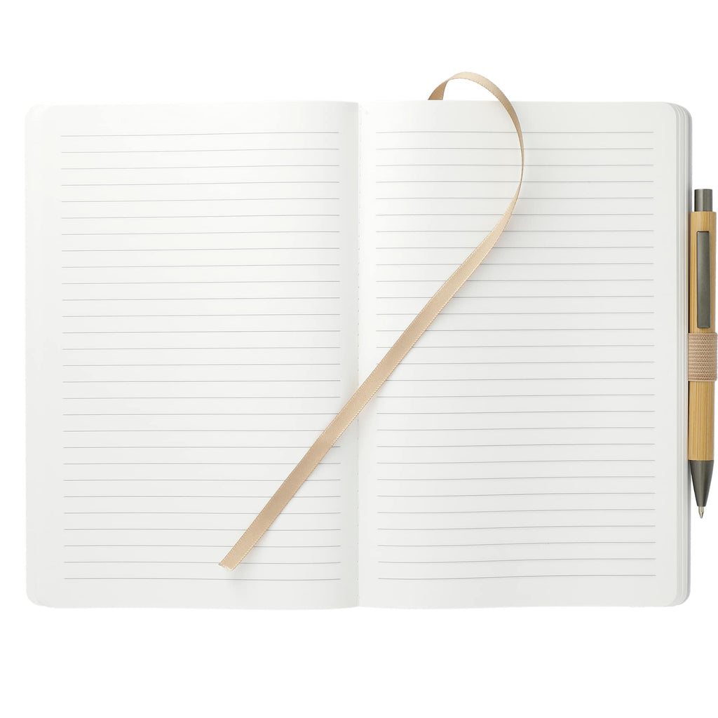 Stone Paper Soft Cover Journal and Bamboo Pen Set, 5.5 x 8.5 Inches Debossing - Natural - Front 2