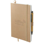 Stone Paper Soft Cover Journal and Bamboo Pen Set, 5.5 x 8.5 Inches Debossing - Natural - Left Angle