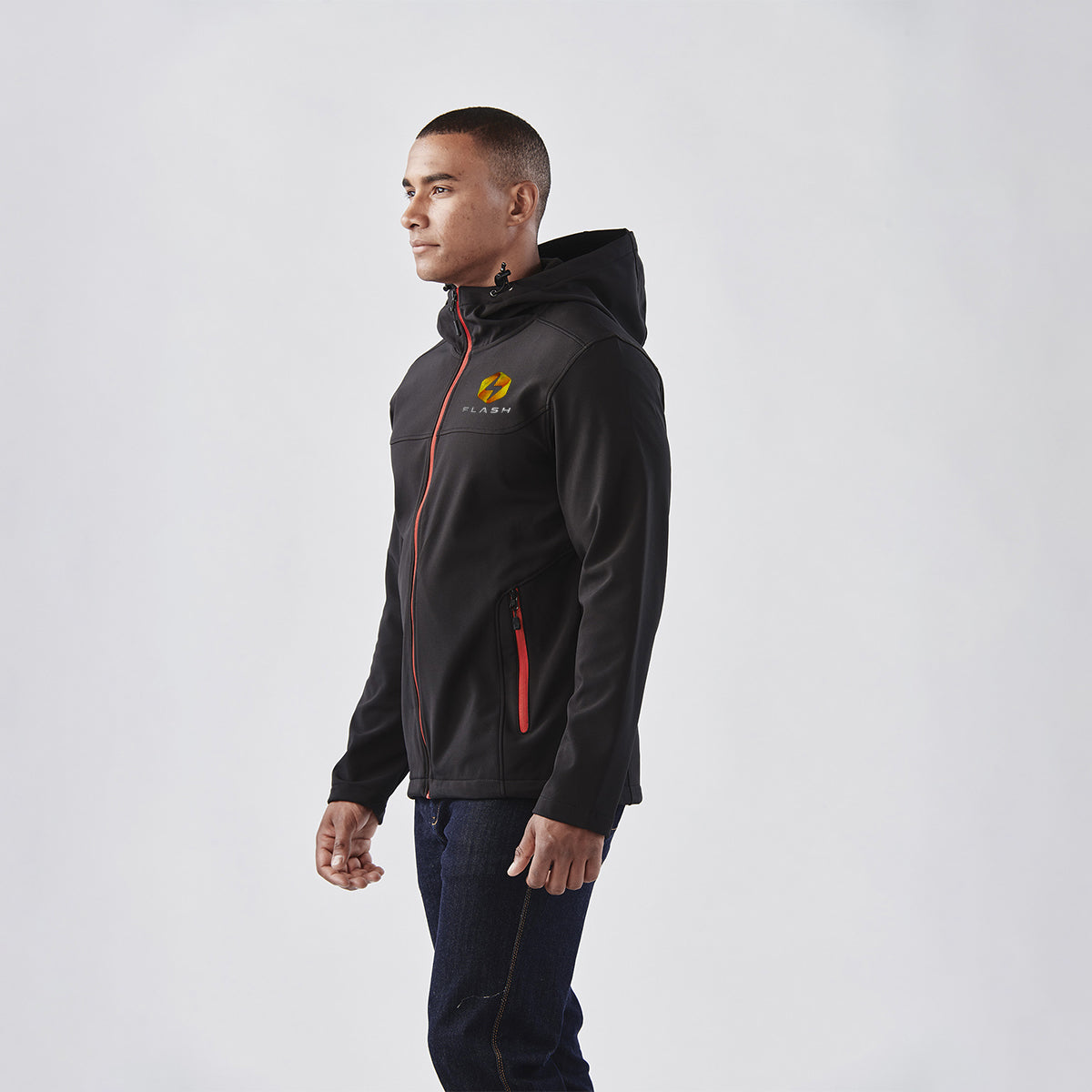 Stormtech Orbiter Softshell Hoody for Men - Black/Azure - Embroidery