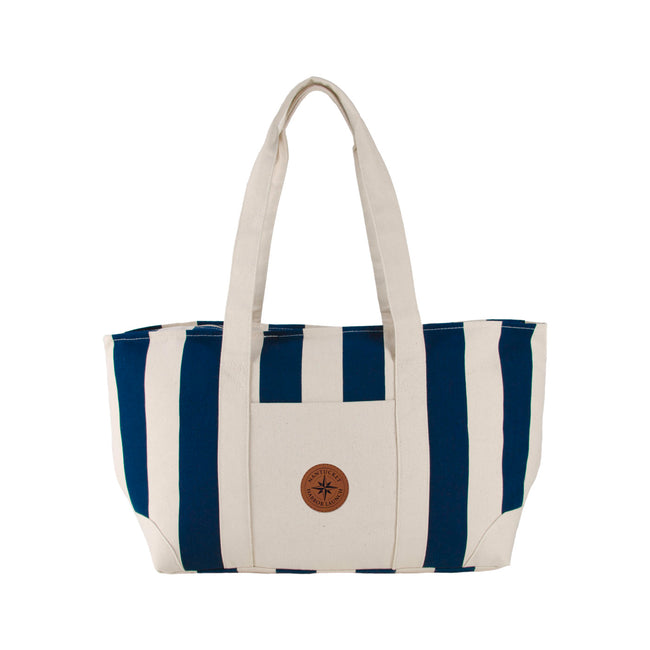 Striped Cotton Canvas Tote with Zip Top, Large Embroidery