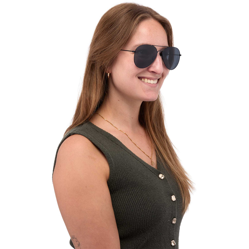 Stunkel Aviator Sunglasses with Recycled Lenses - Black - On Model