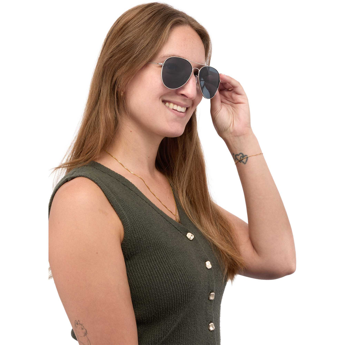 Stunkel Aviator Sunglasses with Recycled Lenses - Silver - On Model