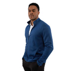 Telica Brushed Back Recycled Fleece Jacket for Men Transfer - River Blue - Left Side On Model 2