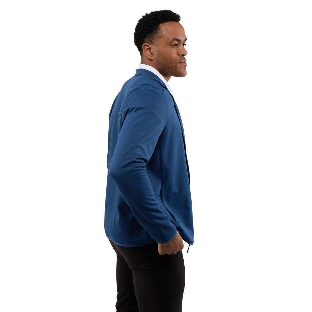 Telica Brushed Back Recycled Fleece Jacket for Men Transfer - River Blue - Right Side On Model