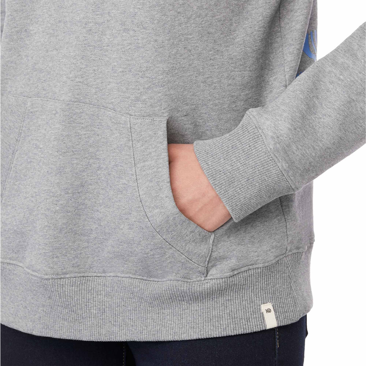 Tentree Banshee Organic Cotton Cowl Hoodie for Women Transfer - ten Heather Grey - On Model Detail 2