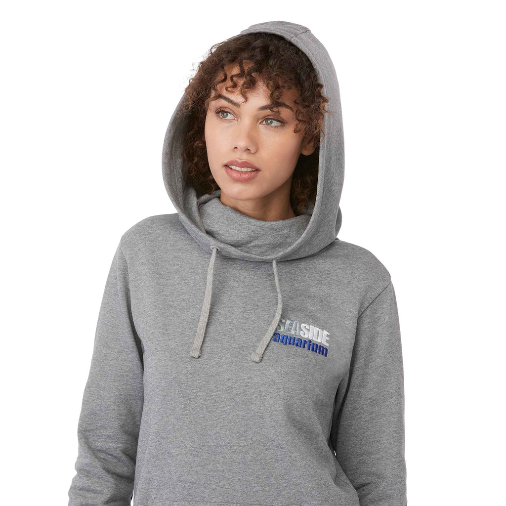 Tentree Banshee Organic Cotton Cowl Hoodie for Women Transfer - ten Heather Grey - On Model Detail
