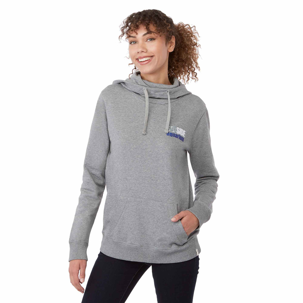Tentree Banshee Organic Cotton Cowl Hoodie for Women Transfer - ten Heather Grey - On Model Front
